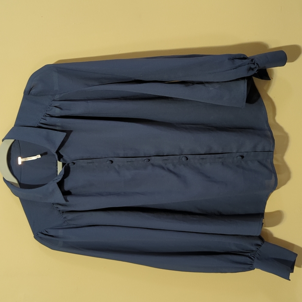 Free People Blue Here Button Down Ruched XS